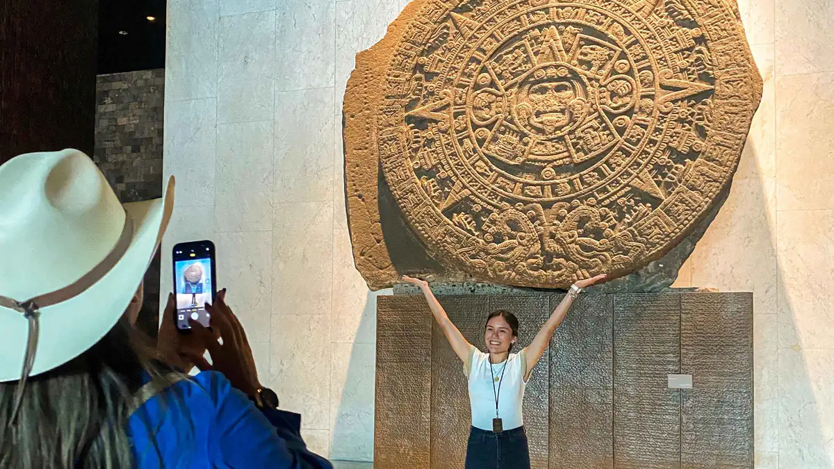 The Sun Stone in the Mexica hall of the National Museum of Anthropology, guided visit in Mexico City